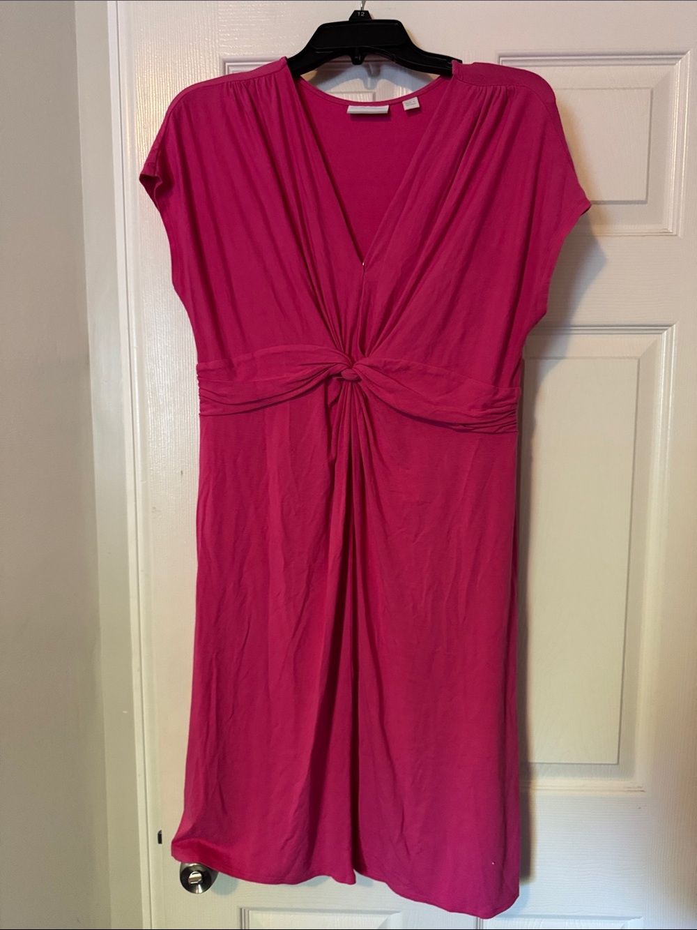 New York & Company Hot Pink Knot-Front V-Neck Dress